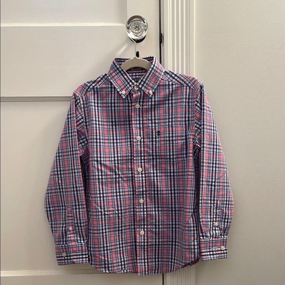 Izod Pink and Blue Plaid Long Sleeve Button-Up Shirt Boys Size 8